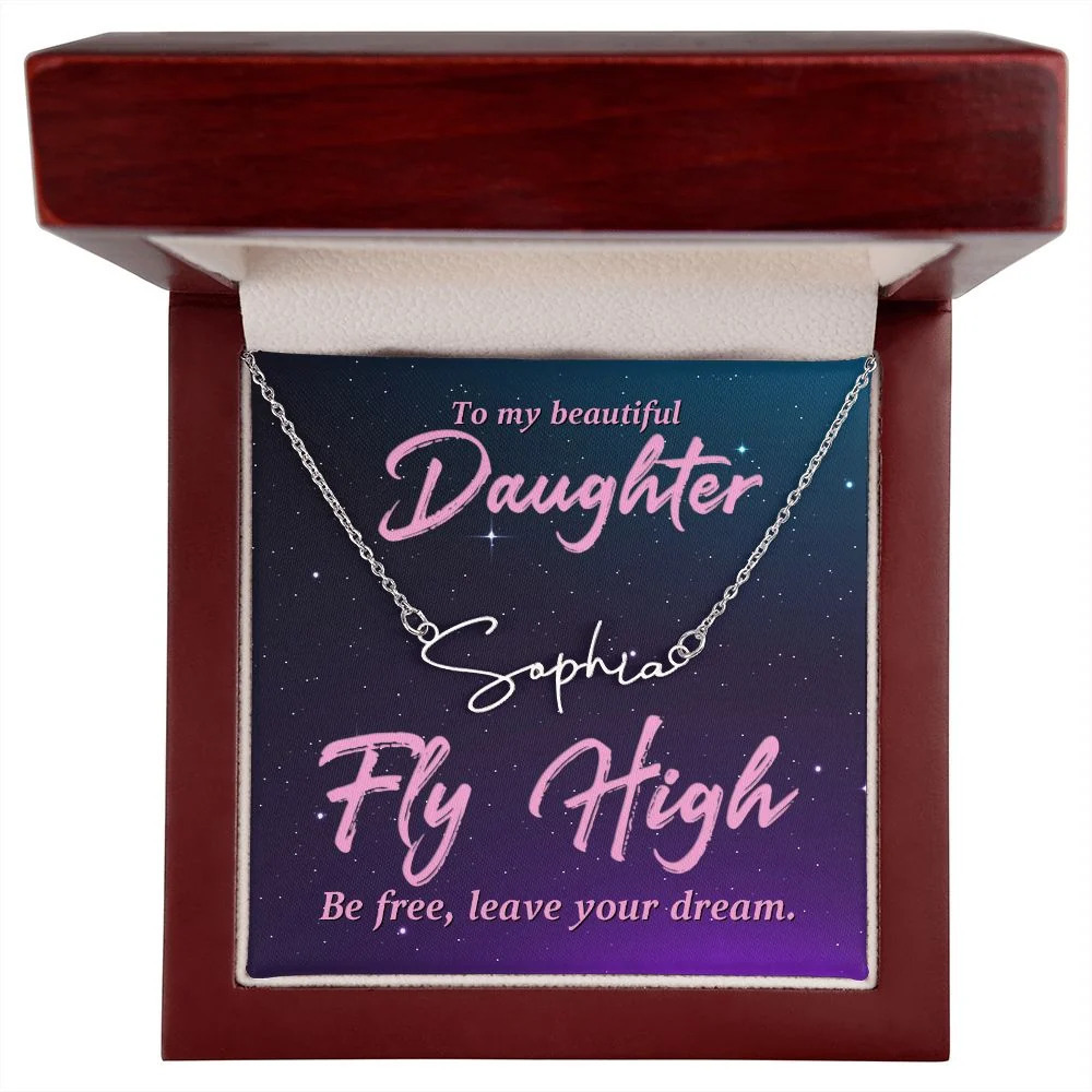 To My Beautiful Daughter Fly High Personalized Silver Tone Name Necklace Cust